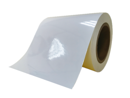 25mic gloss white PET/water adhesive/80gsm white glassine