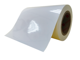50mic gloss white PET/water adhesive/80gsm white glassine