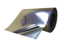 50mic gloss silver PET/water adhesive/80gsm white glassine