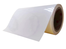 50mic clear PET/water adhesive/80g white glassine