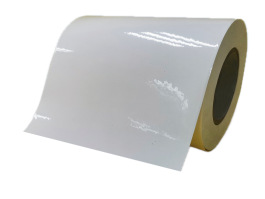 80mic gloss white PE/water adhesive/80g white glassine